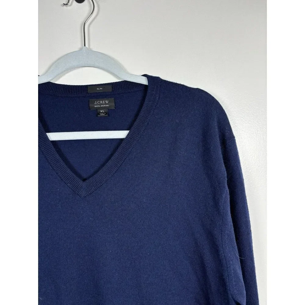J. CREW 100% Merino Wool V-neck Sweater Blue Size‎ XLARGE